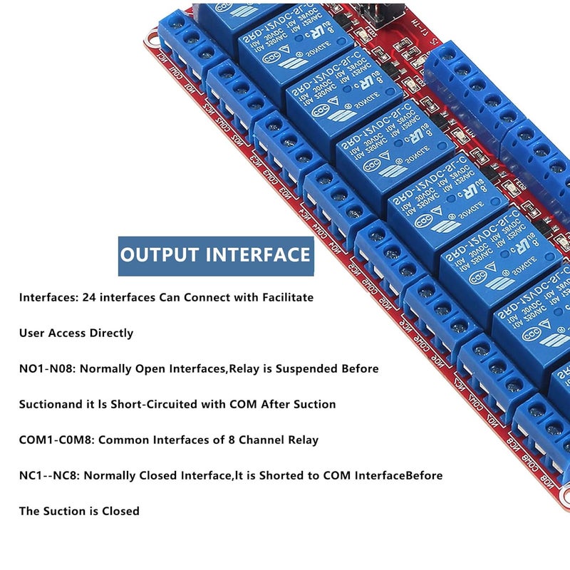 hiBCTR 12V 8-Channel Relay Module with Optocoupler Isolation - High/Low Level Trigger 10A 250VAC for Arduino/PLC Industrial Control - Image 4